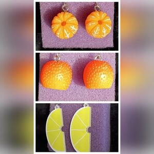 Orange, Strawberry (?) And Lemon Fruit Earrings Set